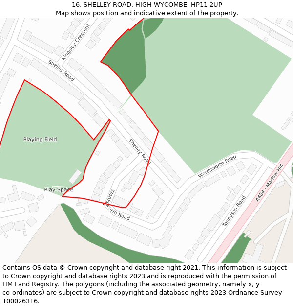 16, SHELLEY ROAD, HIGH WYCOMBE, HP11 2UP: Location map and indicative extent of plot