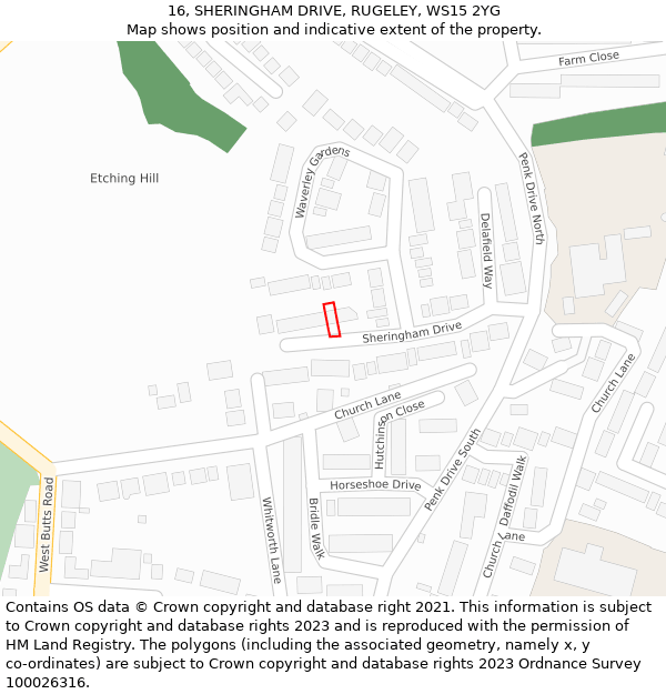 16, SHERINGHAM DRIVE, RUGELEY, WS15 2YG: Location map and indicative extent of plot