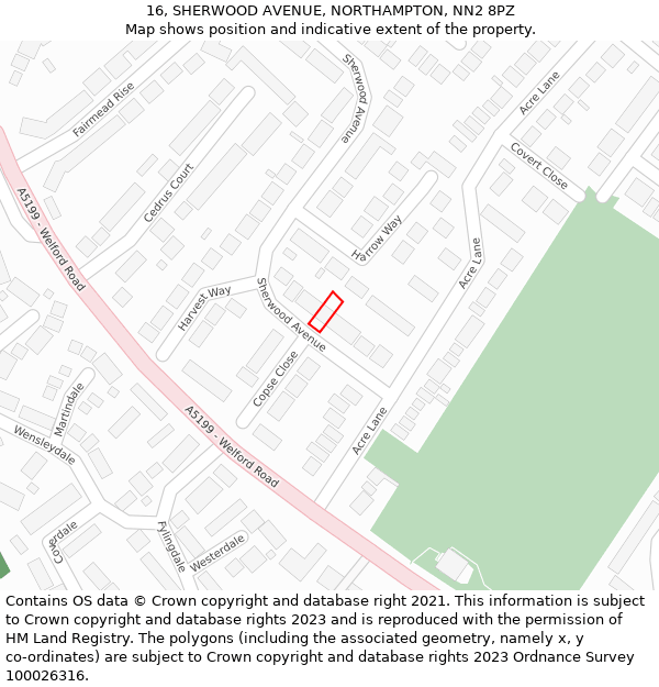 16, SHERWOOD AVENUE, NORTHAMPTON, NN2 8PZ: Location map and indicative extent of plot