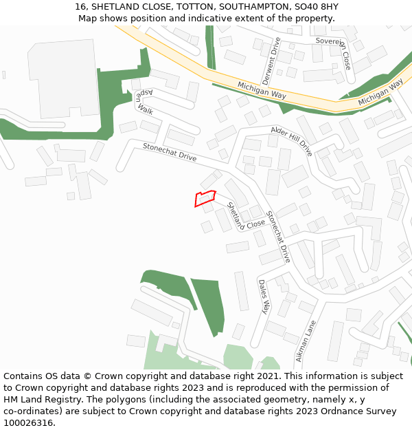 16, SHETLAND CLOSE, TOTTON, SOUTHAMPTON, SO40 8HY: Location map and indicative extent of plot