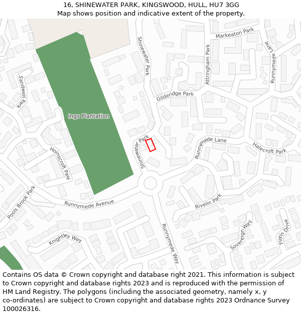 16, SHINEWATER PARK, KINGSWOOD, HULL, HU7 3GG: Location map and indicative extent of plot