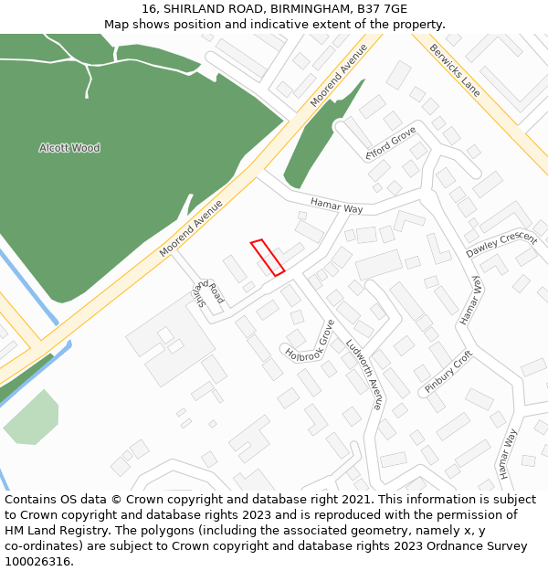16, SHIRLAND ROAD, BIRMINGHAM, B37 7GE: Location map and indicative extent of plot