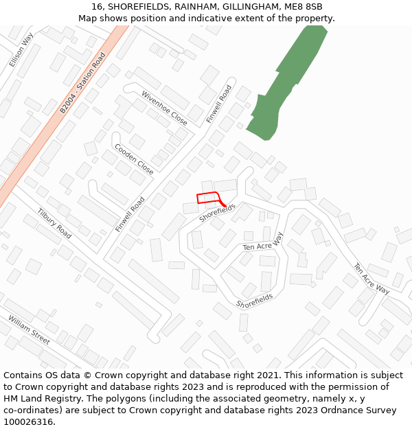 16, SHOREFIELDS, RAINHAM, GILLINGHAM, ME8 8SB: Location map and indicative extent of plot