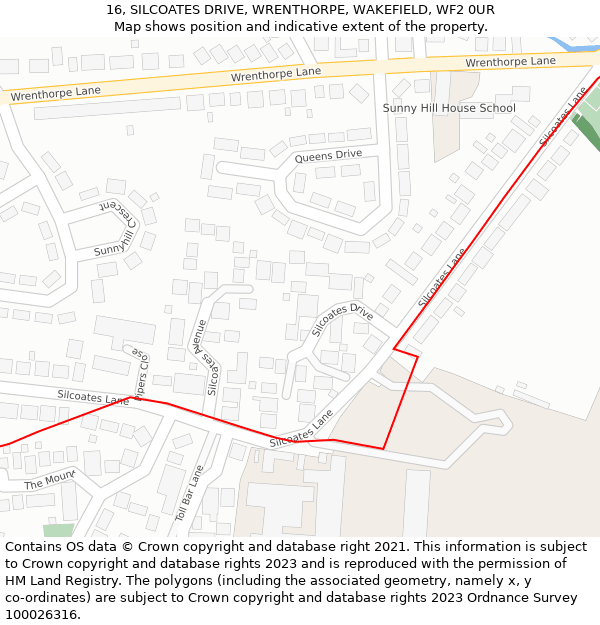 16, SILCOATES DRIVE, WRENTHORPE, WAKEFIELD, WF2 0UR: Location map and indicative extent of plot