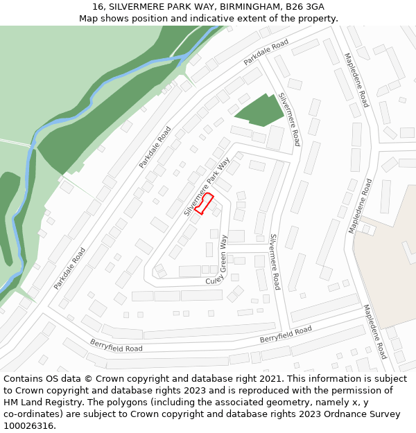 16, SILVERMERE PARK WAY, BIRMINGHAM, B26 3GA: Location map and indicative extent of plot