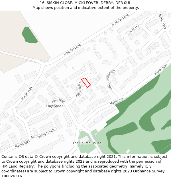 16, SISKIN CLOSE, MICKLEOVER, DERBY, DE3 0UL: Location map and indicative extent of plot