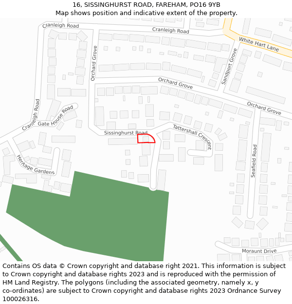 16, SISSINGHURST ROAD, FAREHAM, PO16 9YB: Location map and indicative extent of plot