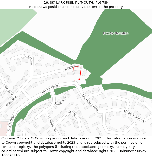 16, SKYLARK RISE, PLYMOUTH, PL6 7SN: Location map and indicative extent of plot