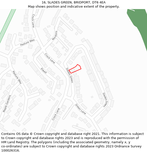 16, SLADES GREEN, BRIDPORT, DT6 4EA: Location map and indicative extent of plot