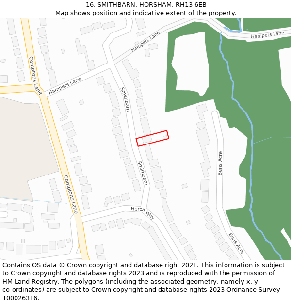 16, SMITHBARN, HORSHAM, RH13 6EB: Location map and indicative extent of plot