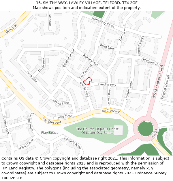 16, SMITHY WAY, LAWLEY VILLAGE, TELFORD, TF4 2GE: Location map and indicative extent of plot