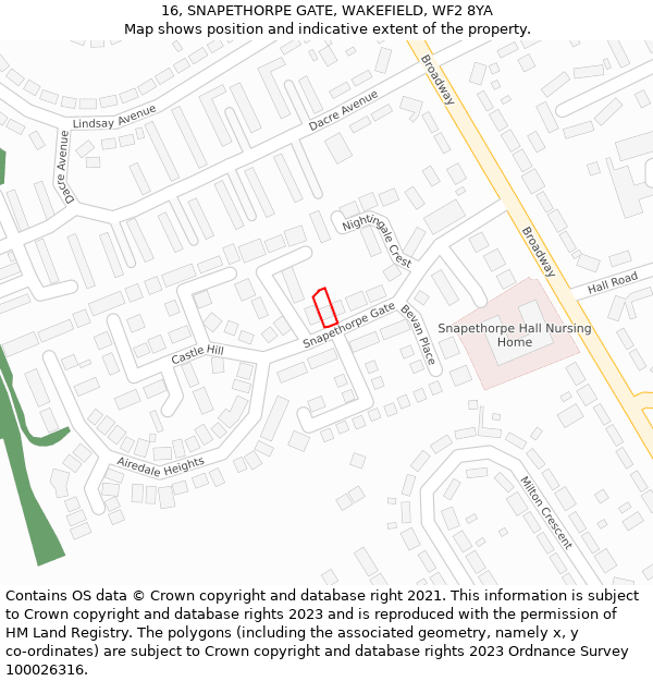 16, SNAPETHORPE GATE, WAKEFIELD, WF2 8YA: Location map and indicative extent of plot