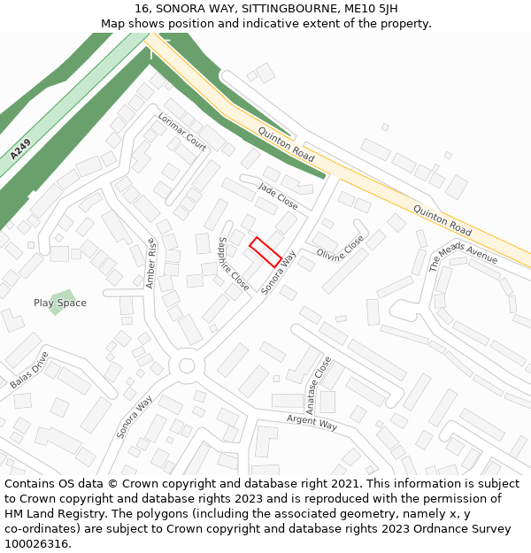 16, SONORA WAY, SITTINGBOURNE, ME10 5JH: Location map and indicative extent of plot