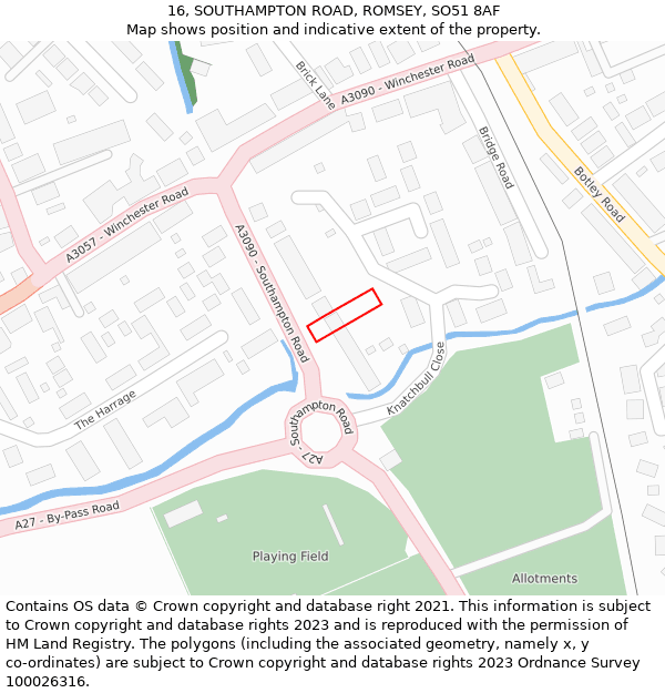 16, SOUTHAMPTON ROAD, ROMSEY, SO51 8AF: Location map and indicative extent of plot