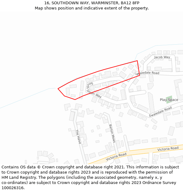 16, SOUTHDOWN WAY, WARMINSTER, BA12 8FP: Location map and indicative extent of plot