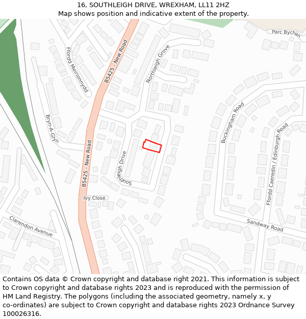 16, SOUTHLEIGH DRIVE, WREXHAM, LL11 2HZ: Location map and indicative extent of plot
