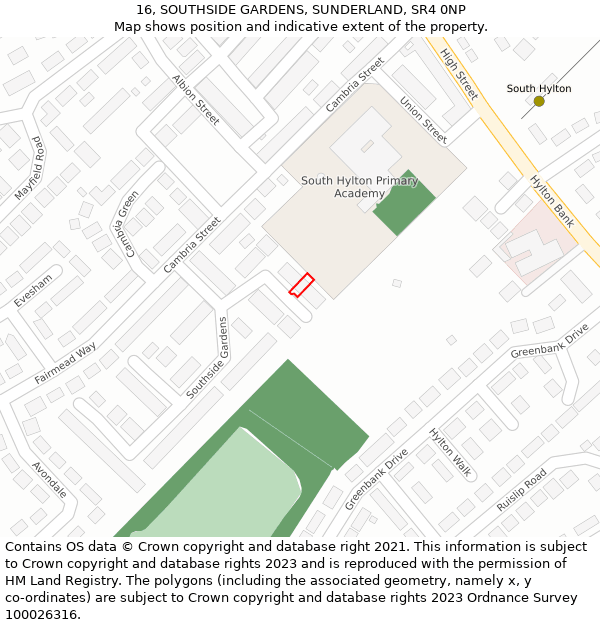 16, SOUTHSIDE GARDENS, SUNDERLAND, SR4 0NP: Location map and indicative extent of plot