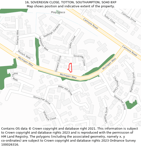 16, SOVEREIGN CLOSE, TOTTON, SOUTHAMPTON, SO40 8XP: Location map and indicative extent of plot