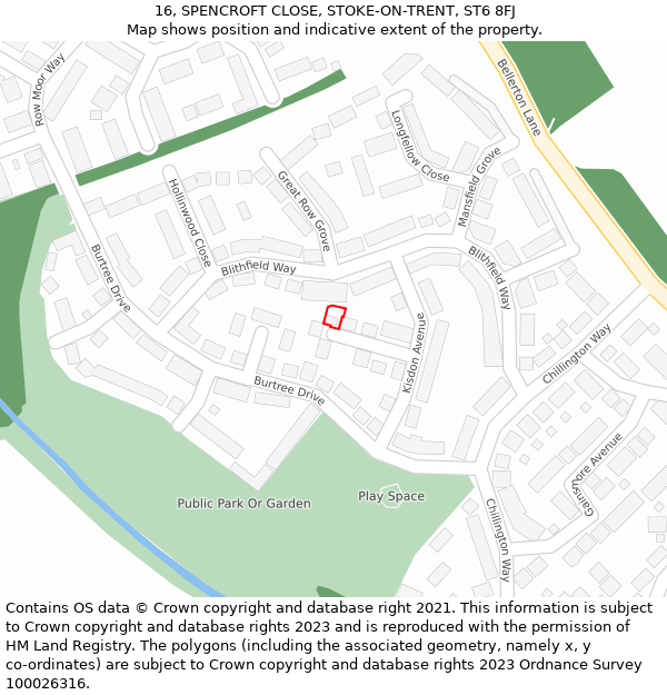 16, SPENCROFT CLOSE, STOKE-ON-TRENT, ST6 8FJ: Location map and indicative extent of plot