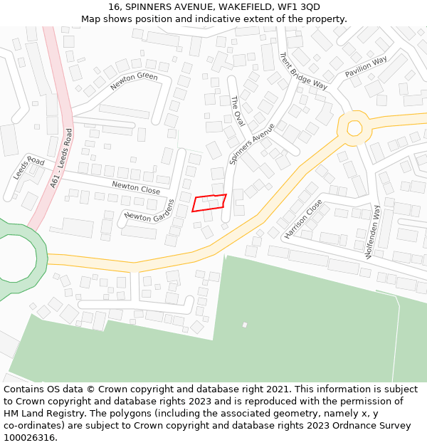 16, SPINNERS AVENUE, WAKEFIELD, WF1 3QD: Location map and indicative extent of plot