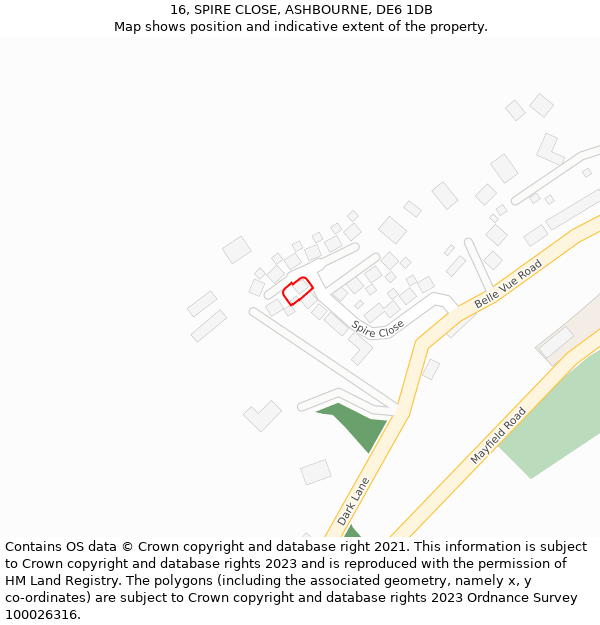 16, SPIRE CLOSE, ASHBOURNE, DE6 1DB: Location map and indicative extent of plot
