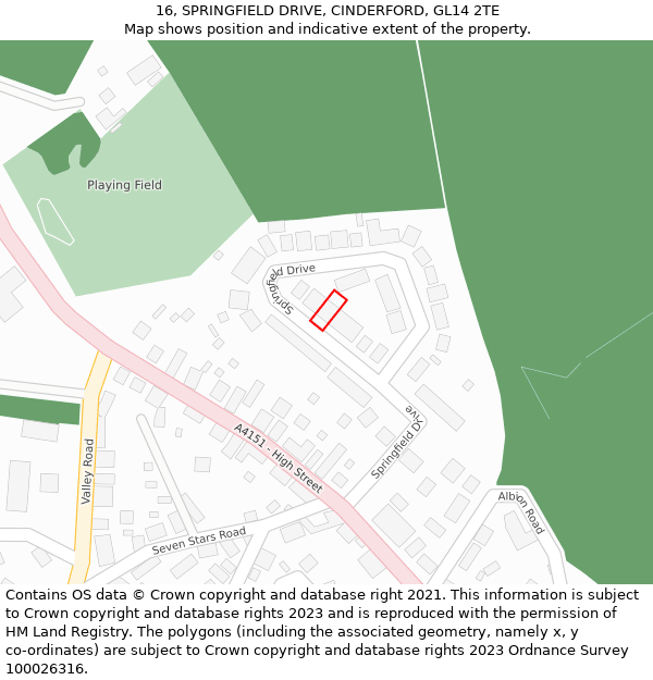 16, SPRINGFIELD DRIVE, CINDERFORD, GL14 2TE: Location map and indicative extent of plot