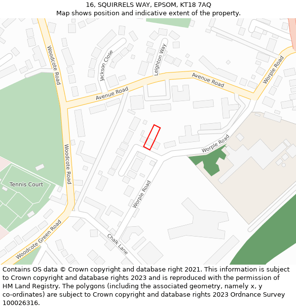 16, SQUIRRELS WAY, EPSOM, KT18 7AQ: Location map and indicative extent of plot