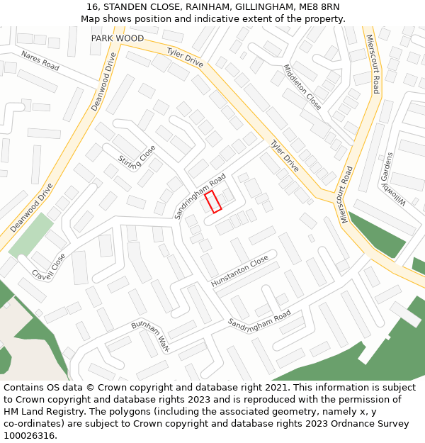 16, STANDEN CLOSE, RAINHAM, GILLINGHAM, ME8 8RN: Location map and indicative extent of plot