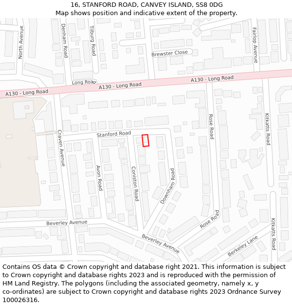 16, STANFORD ROAD, CANVEY ISLAND, SS8 0DG: Location map and indicative extent of plot