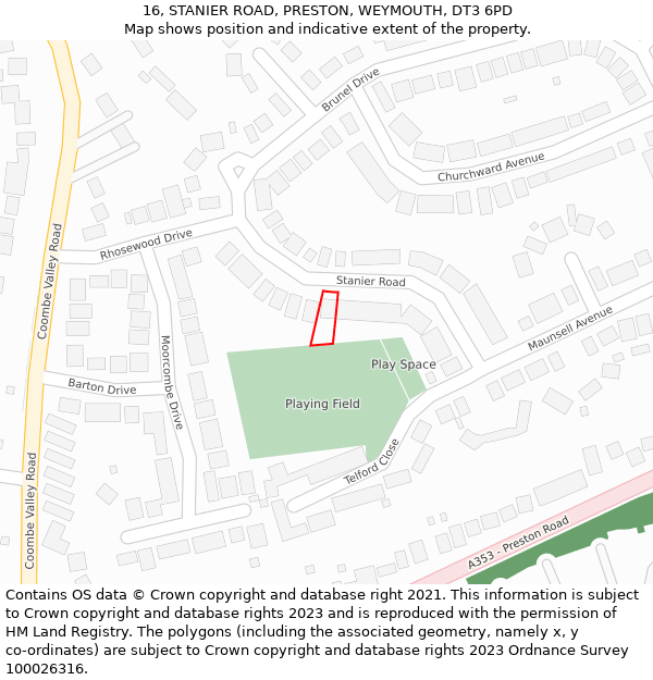 16, STANIER ROAD, PRESTON, WEYMOUTH, DT3 6PD: Location map and indicative extent of plot