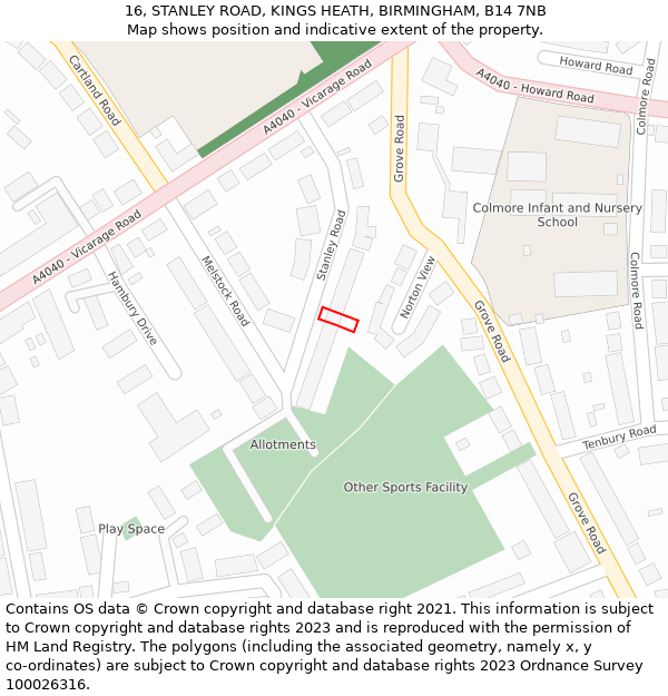 16, STANLEY ROAD, KINGS HEATH, BIRMINGHAM, B14 7NB: Location map and indicative extent of plot