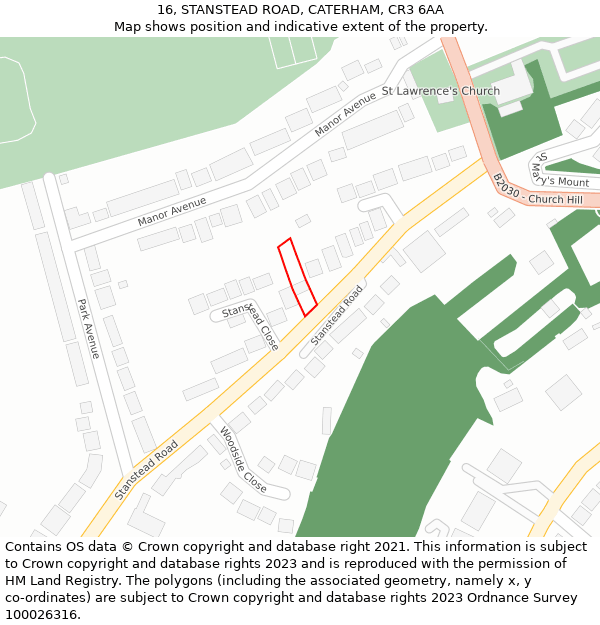 16, STANSTEAD ROAD, CATERHAM, CR3 6AA: Location map and indicative extent of plot