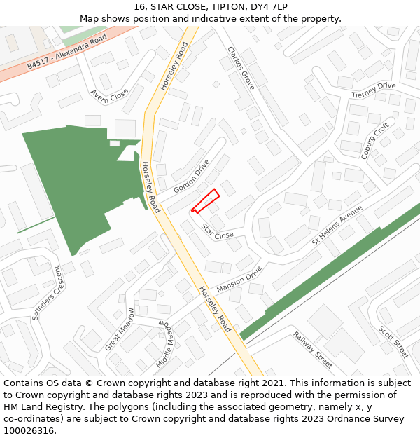 16, STAR CLOSE, TIPTON, DY4 7LP: Location map and indicative extent of plot