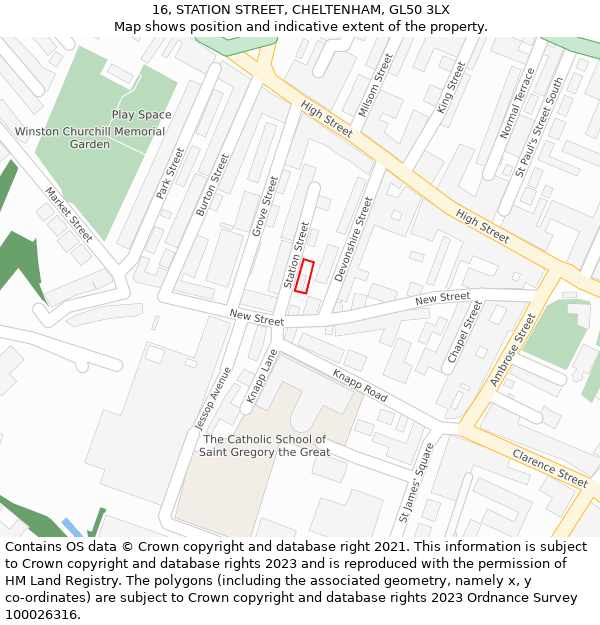 16, STATION STREET, CHELTENHAM, GL50 3LX: Location map and indicative extent of plot