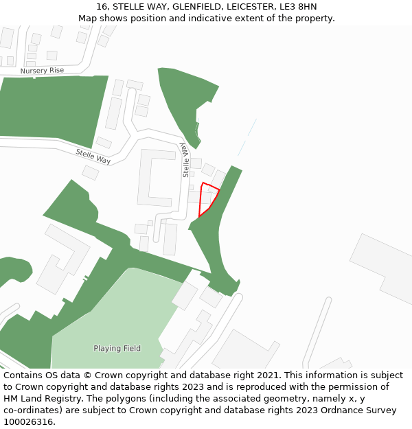 16, STELLE WAY, GLENFIELD, LEICESTER, LE3 8HN: Location map and indicative extent of plot
