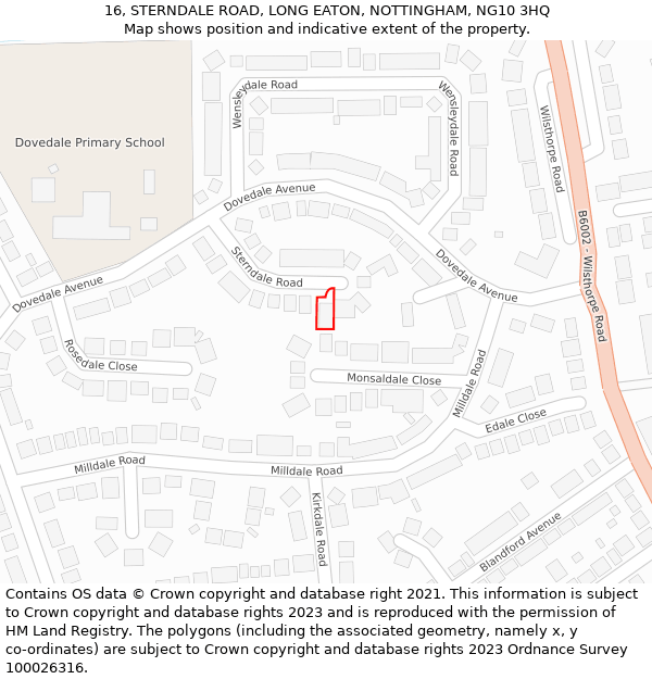 16, STERNDALE ROAD, LONG EATON, NOTTINGHAM, NG10 3HQ: Location map and indicative extent of plot