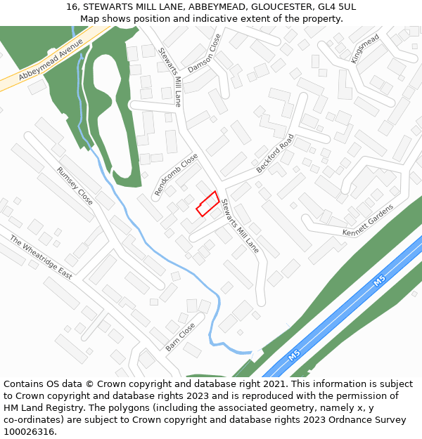 16, STEWARTS MILL LANE, ABBEYMEAD, GLOUCESTER, GL4 5UL: Location map and indicative extent of plot
