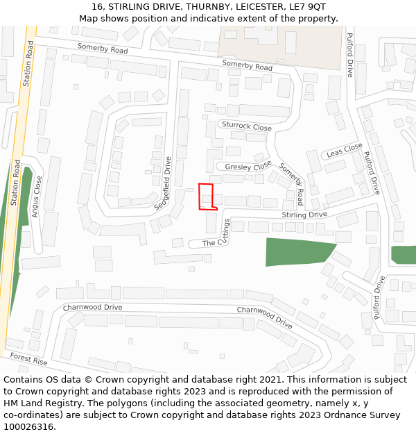 16, STIRLING DRIVE, THURNBY, LEICESTER, LE7 9QT: Location map and indicative extent of plot