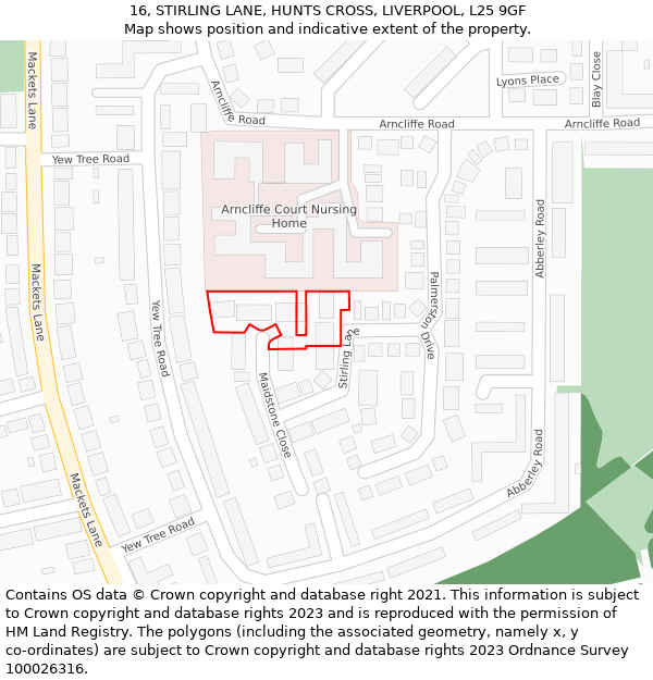 16, STIRLING LANE, HUNTS CROSS, LIVERPOOL, L25 9GF: Location map and indicative extent of plot