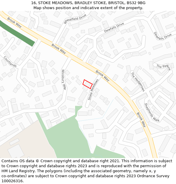 16, STOKE MEADOWS, BRADLEY STOKE, BRISTOL, BS32 9BG: Location map and indicative extent of plot