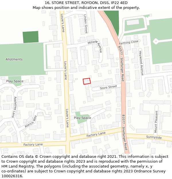 16, STORE STREET, ROYDON, DISS, IP22 4ED: Location map and indicative extent of plot