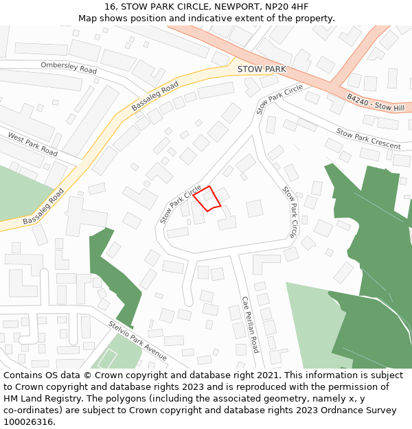 16, STOW PARK CIRCLE, NEWPORT, NP20 4HF: Location map and indicative extent of plot