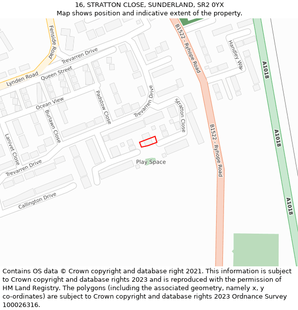 16, STRATTON CLOSE, SUNDERLAND, SR2 0YX: Location map and indicative extent of plot