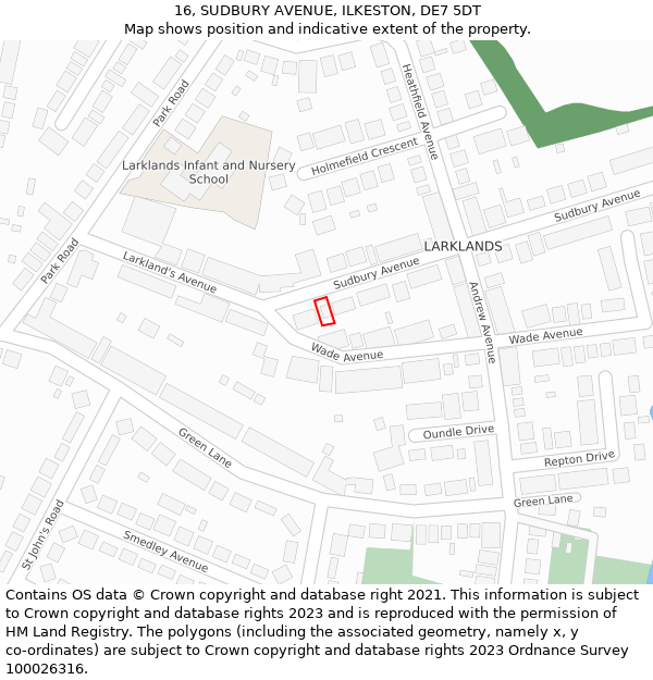 16, SUDBURY AVENUE, ILKESTON, DE7 5DT: Location map and indicative extent of plot