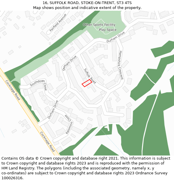 16, SUFFOLK ROAD, STOKE-ON-TRENT, ST3 4TS: Location map and indicative extent of plot