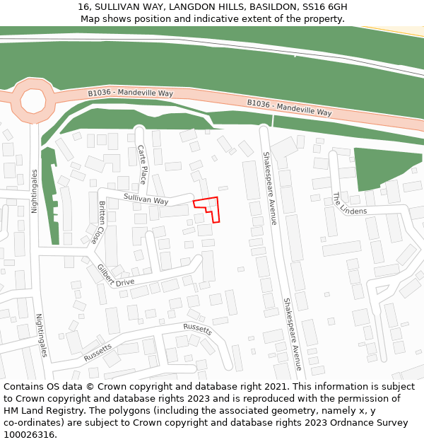 16, SULLIVAN WAY, LANGDON HILLS, BASILDON, SS16 6GH: Location map and indicative extent of plot