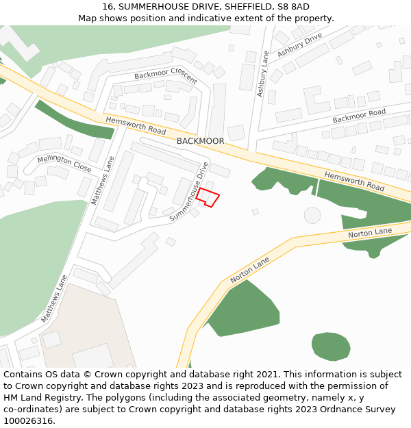 16, SUMMERHOUSE DRIVE, SHEFFIELD, S8 8AD: Location map and indicative extent of plot