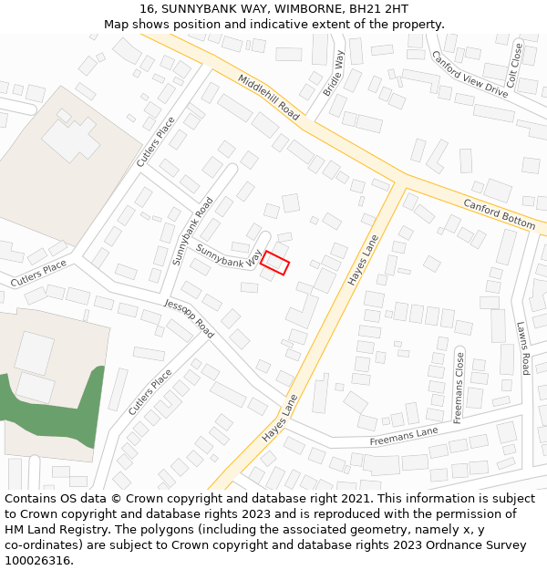 16, SUNNYBANK WAY, WIMBORNE, BH21 2HT: Location map and indicative extent of plot