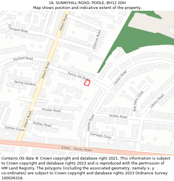 16, SUNNYHILL ROAD, POOLE, BH12 2DH: Location map and indicative extent of plot