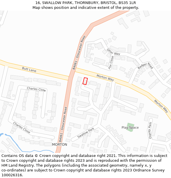 16, SWALLOW PARK, THORNBURY, BRISTOL, BS35 1LR: Location map and indicative extent of plot